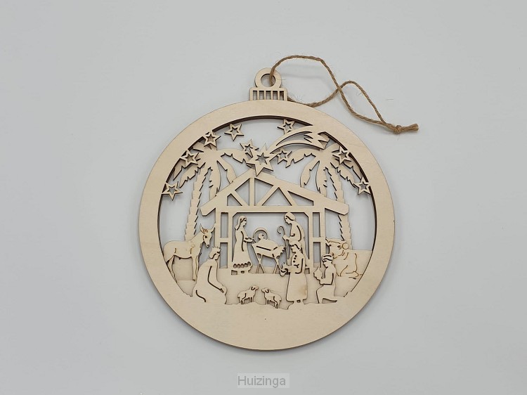 Wooden nativity hanger with trees and st
