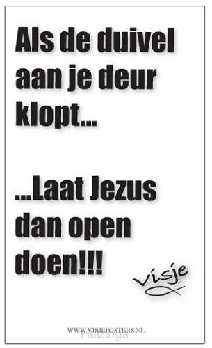 Kaart visje als de duivel aan je deu