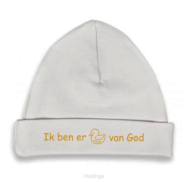 Babymutsje wit/oker 62-68 eendje van God