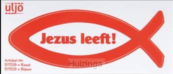Sticker Vis 12,5cm rood Jezus leeft