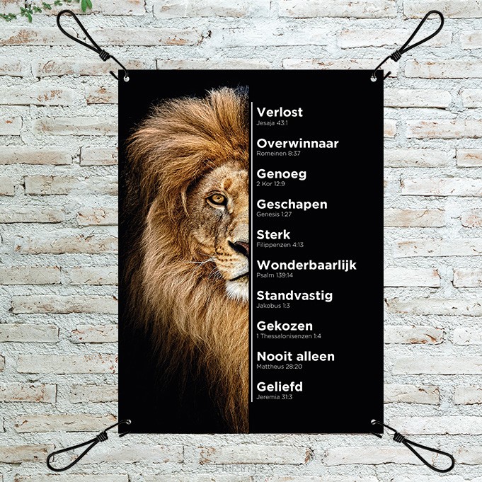 Tuiposter Leeuw met tekst
