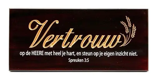 Wandbord vertrouw spr 3:5 hout 22x10cm