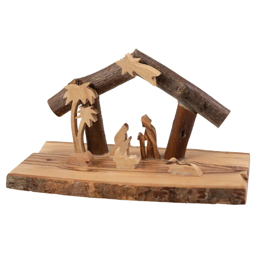 Olijfhout  Kerststal 14,5x7cm