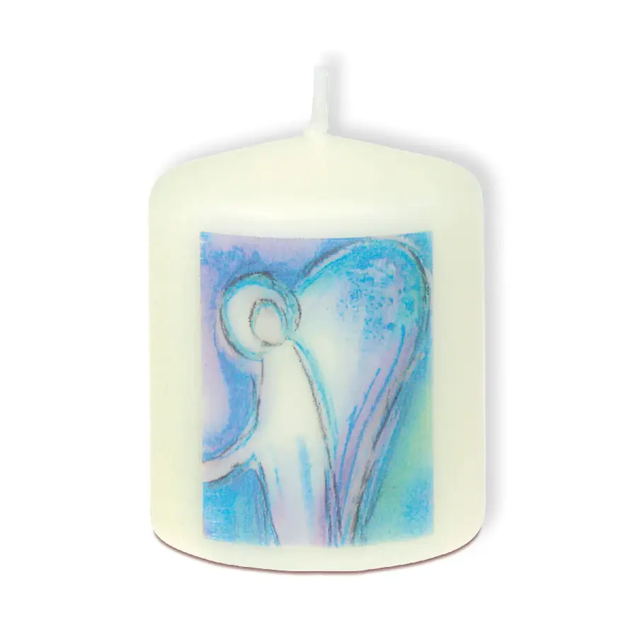 Stompkaarsje engel blauw/paars  6/5cm