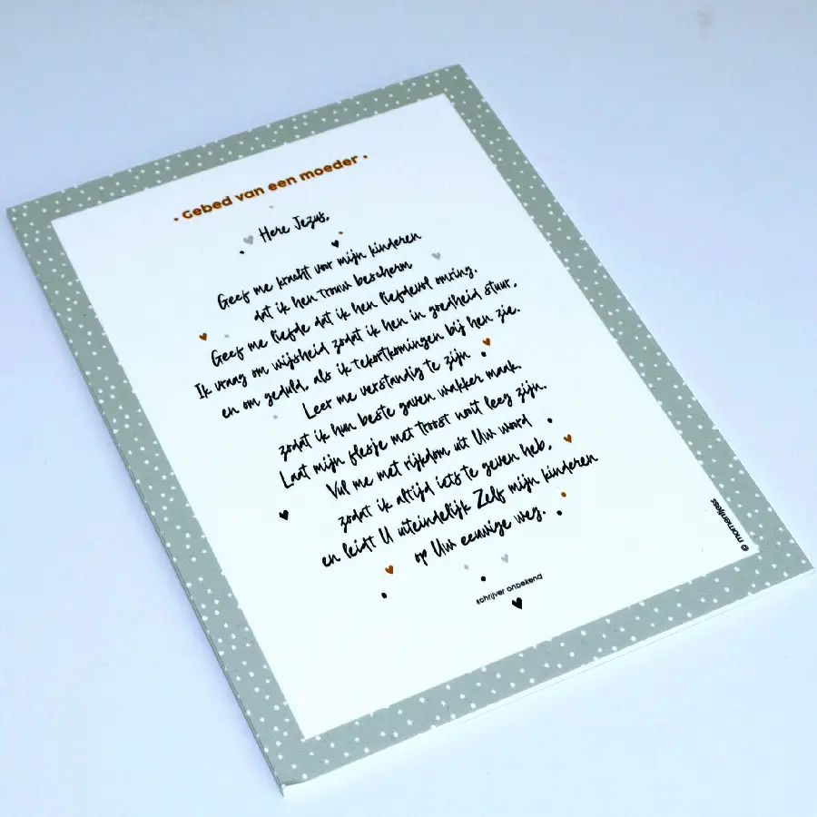 Tekstbord a5 gebed van een moeder grey